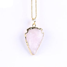 Load image into Gallery viewer, Natural Clear Crystal Quartz Arrowhead Necklaces &amp; Pendants Pink White Rock Gem Stone Gold Color Unisex Reiki Jewelry E635