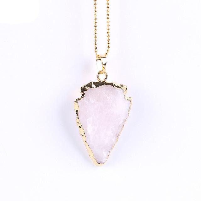 Natural Crystal Gemstone Rock Healing Crystals Arrow Shape Pendant  Arrowhead Necklace Gold Edged Jewelry With Gold