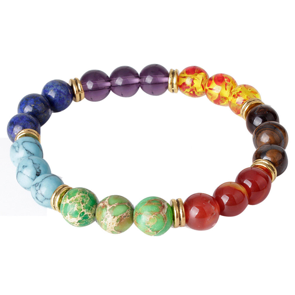 Colorful Mens Womens 7 Stone Chakra Healing Reiki Prayer Bead Bracelet Good Gift