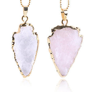 Natural Clear Crystal Quartz Arrowhead Necklaces & Pendants Pink White Rock Gem Stone Gold Color Unisex Reiki Jewelry E635