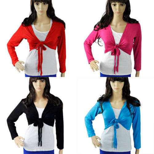 Long Sleeve Tie up Crop Shrug Bolero Cardigan