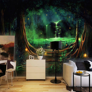 Custom 3D Abstract Forest Waterfall Mural