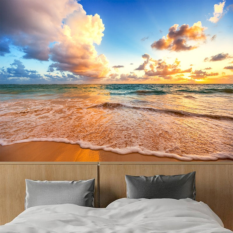 Custom 3D HD Beautiful Sky Beach Waves Landscape Mural