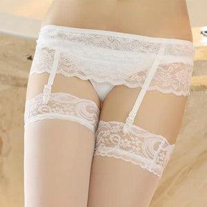 Lace Soft Top Thigh-Highs Stockings + Suspender Garter Belt
