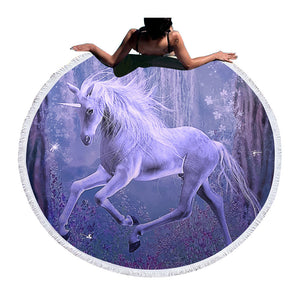 Large Round Beach Towels With Tassels for Adults Kids Purple Unicorn Summer Beach Tassel Tapestry