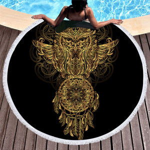 Summer Round Beach Towel Bath Towel Large for Adults Owl Tassel Blanket Beach Cover Up