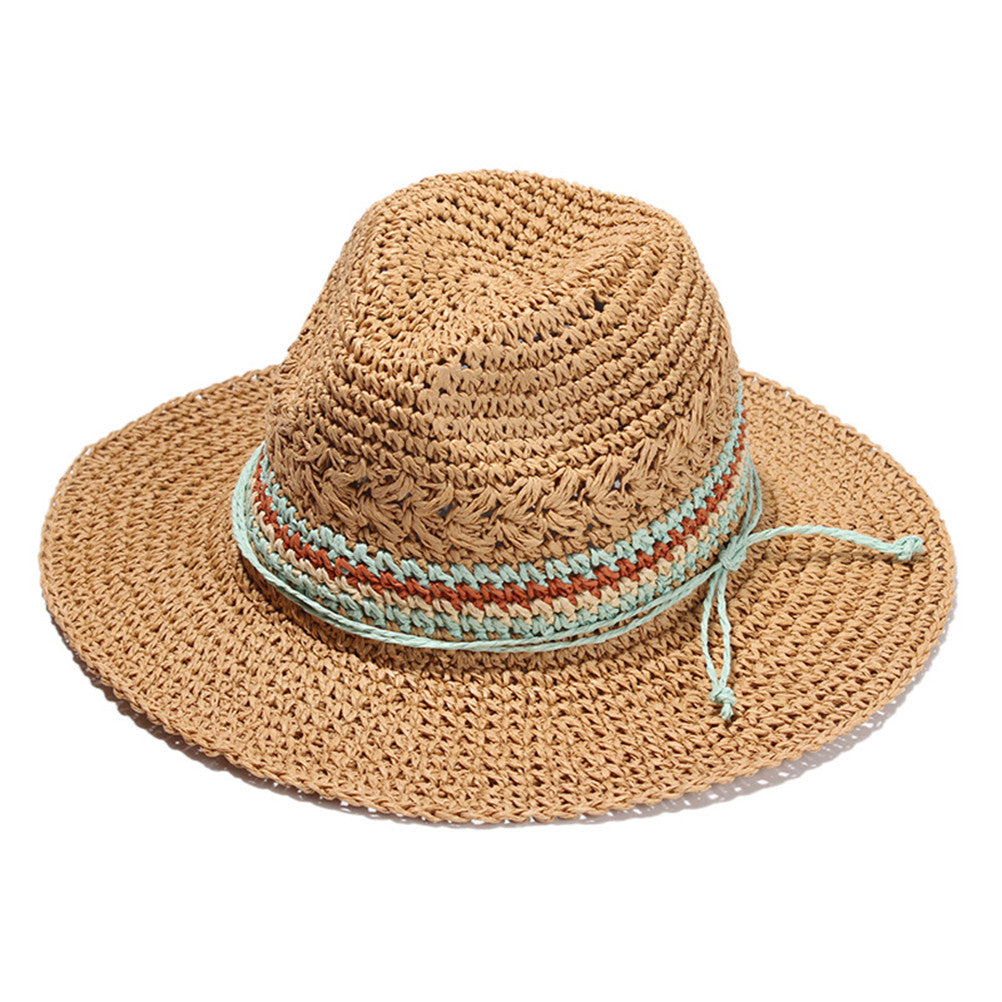 Women Wide Brim Novelties Straw Skimmer Hat Roll up Hat Fedora Summer Beach Sun Hat (Brown)