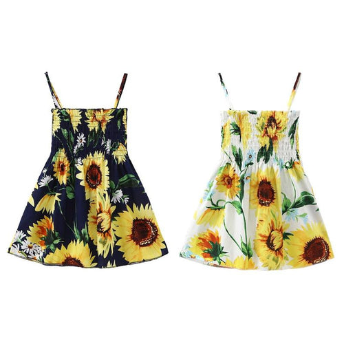 Kids Girls Dress Sweet Summer Sunflower Print
