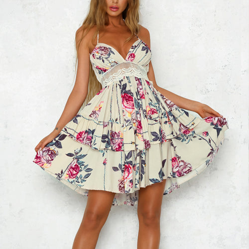 Backless Lace Summer Dress Spaghetti Strap  Floral Beach Dress