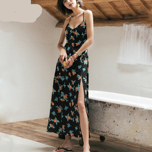 Summer Sexy Sleeveless Backless Floral Print Sun Dress