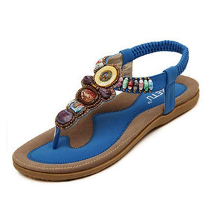 Women Summer Bohemia Sandals Leather Flat Peep-Toe Shoes Casual Ethnic Sandals