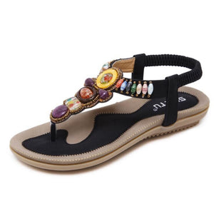 Women Summer Bohemia Sandals Leather Flat Peep-Toe Shoes Casual Ethnic Sandals
