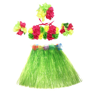 Hula skirt with floral bracelet and floral  headband