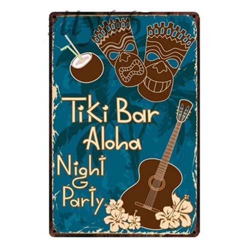 TIKI BAR ALOHA NIGHT PARTY METAL PLAQUE 20 x 30cm
