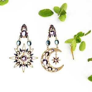 Diamond studded Sun Moon Star Sea Goddess Earrings