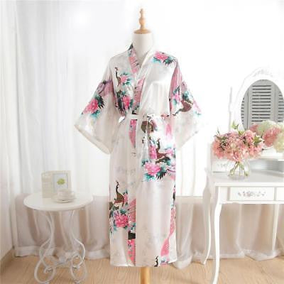 New Womens Long Style Satin Bathrobe Simulation Silk Summer Japanese Style Kimono Bathrobe