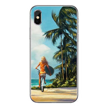 Load image into Gallery viewer, Surfboard and Surfing sunset Cool Soft Transparent TPU Phone Case For iPhone8 8Plus 7 7Plus 6DPlus 5S SE Surfer girl Case