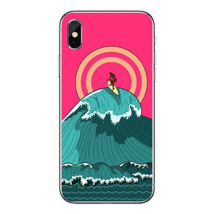Surfboard and Surfing sunset Cool Soft Transparent TPU Phone Case For iPhone8 8Plus 7 7Plus 6DPlus 5S SE Surfer girl Case