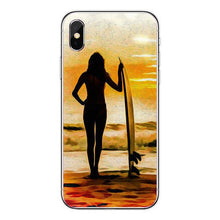 Load image into Gallery viewer, Surfboard and Surfing sunset Cool Soft Transparent TPU Phone Case For iPhone8 8Plus 7 7Plus 6DPlus 5S SE Surfer girl Case