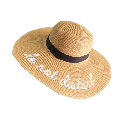 Women Sun Hat Wide Brim Straw Hats Outdoor Foldable Beach Hats Letter Embroidery