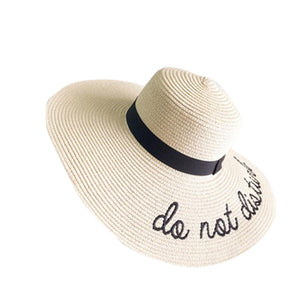 Women Sun Hat Wide Brim Straw Hats Outdoor Foldable Beach Hats Letter Embroidery