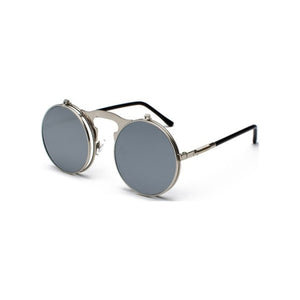 Retro Steampunk Circle Vintage Round Flip Up Sunglasses  UV400