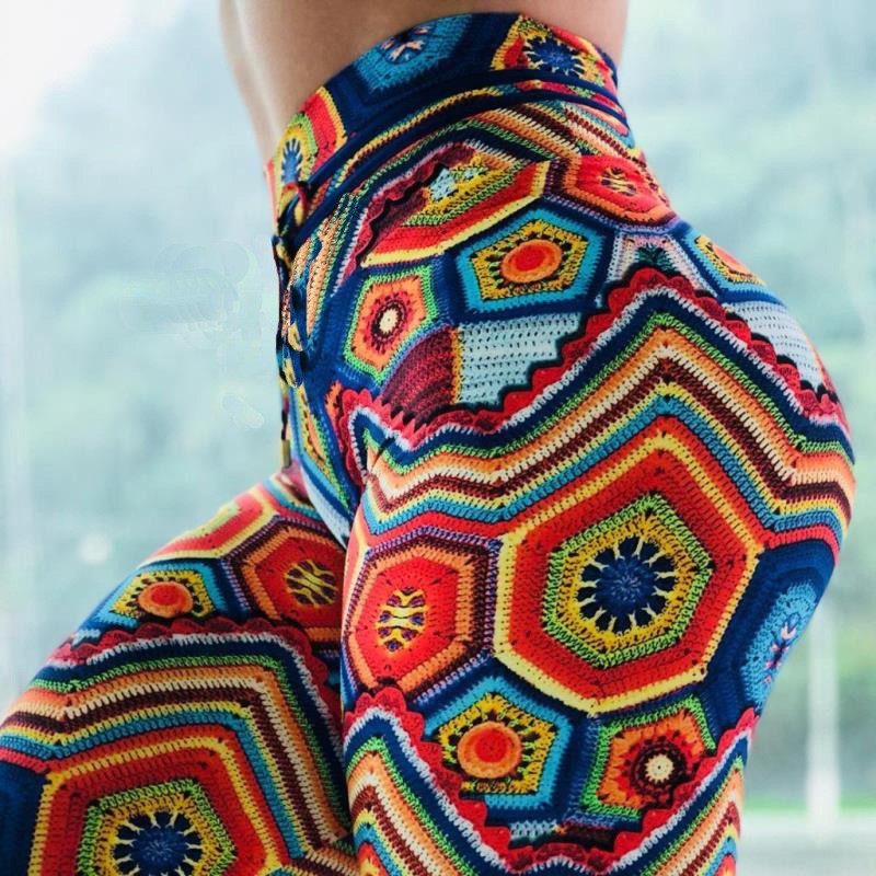 Colorful jacquard high waist print sports fitness bottoming yoga pants