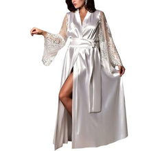 Load image into Gallery viewer, Long Open Front Faux Silk Lace-Sleeve Dressing Gown