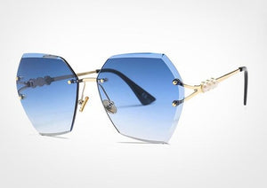 Square Rimless Pearl Sunglasses Retro Women Brand Designer Trendy Gradient Polygon Sun Glasses Female UV400 G23023