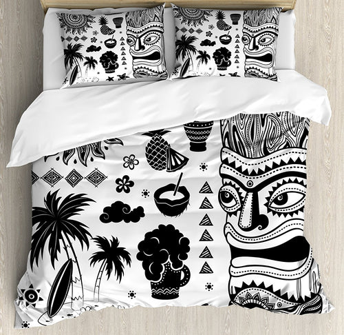Tiki Bar Duvet Cover Set Tribal and Ethnic Composition Palms