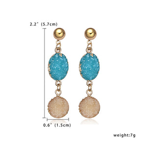Bohemia Earrings Handmade Resin Stone Earings For Women Jewelry Druzy Drusy Round Oval Drop Earing Long EarringsE156