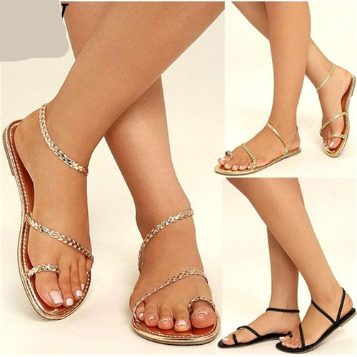 Summer Plus Size Thong Sandals Women Flip Flops Weaving Casual Beach Flat With Shoes Rome Style Female Sandal Low Heels