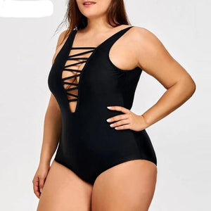 Bandage Sexy Deep V Neck Swimwear in Black