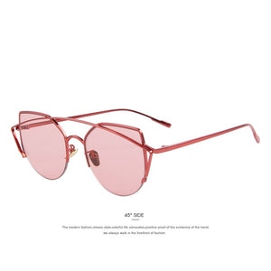 Women Cat Eye Twin-Beams Sunglasses Classic Brand Designer Sunglasses Semi-Rimless Flat Panel Lens