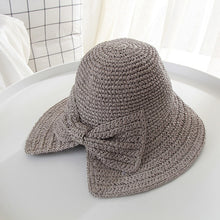 Load image into Gallery viewer, Wide Brimmed Raffia Bow Hat
