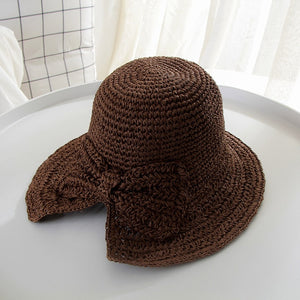 Wide Brimmed Raffia Bow Hat