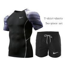Load image into Gallery viewer, running set men workout clothes for men jogging sport suit tight T-shirt+shorts two-piece suit men&#39;s fashion sports suit M-XXXL