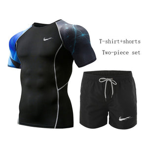 running set men workout clothes for men jogging sport suit tight T-shirt+shorts two-piece suit men's fashion sports suit M-XXXL