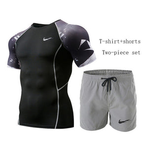 running set men workout clothes for men jogging sport suit tight T-shirt+shorts two-piece suit men's fashion sports suit M-XXXL