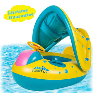 Summer Inflatable Baby Float Circle Ring Beach Baby Swimming Pool Accessories Cartoon Swim Seat Boat With Sunshade Pool Float