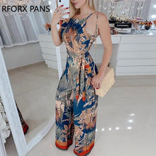 Load image into Gallery viewer, Sleeveless Tropical Print Spaghetti Strap Jumpsuit