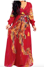 Load image into Gallery viewer, Chiffon V-Neck Printed Floral Maxi Dress (Plus Sizes)