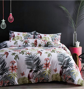 Tropical Exotic Island Flowers Palm Leaves Duvet Cover and Pillowcases Set