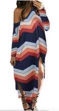 Load image into Gallery viewer, Maxi Dress Striped Irregular Long Dresses Casual Loose Kaftan Round Neck Sundress B-Stripe XL